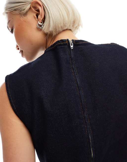 ASOS DESIGN - Vestito corto in denim stretto in vita, 4 di 4