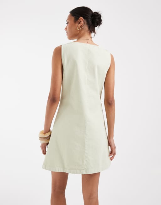ASOS DESIGN - Vestito corto in denim verde chiaro con corpino aderente e gonna svasata, 4 di 4