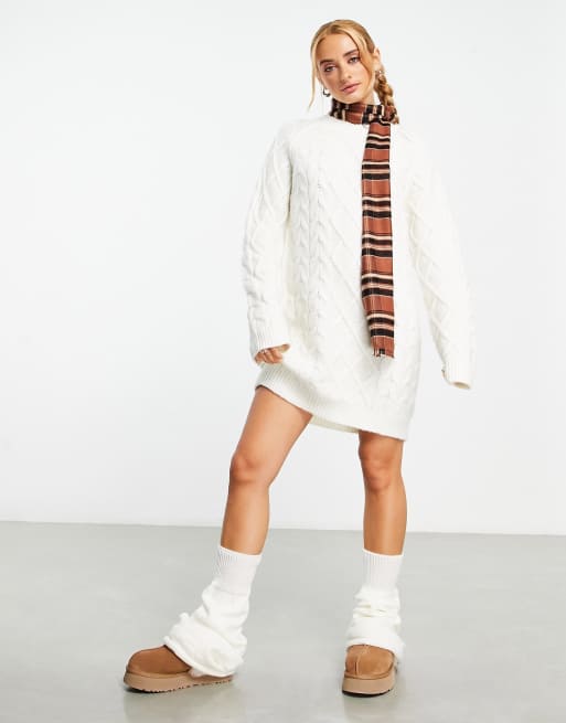 ASOS DESIGN - Vestito corto in maglia a trecce color crema 