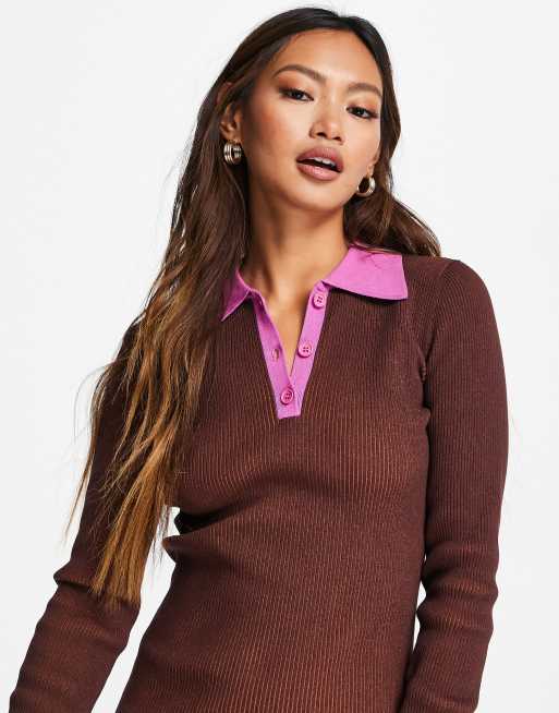 ASOS DESIGN Vestito corto in maglia con colletto a contrasto