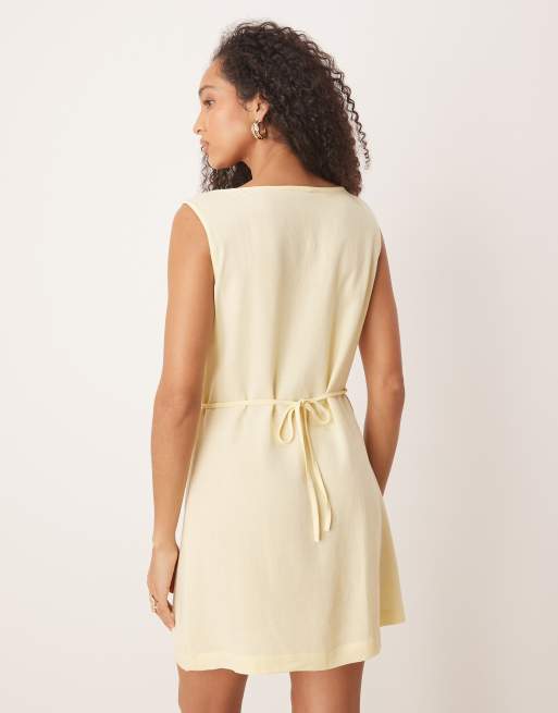 ASOS DESIGN - Vestito corto in misto lino color latticello con bottoni, 4 di 4