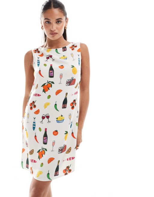 ASOS DESIGN - Vestito corto in misto lino con stampa vacanze, 2 di 4