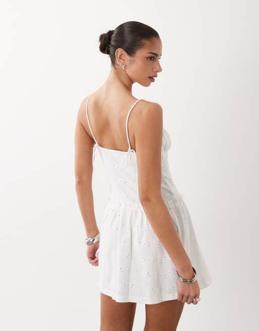 ASOS DESIGN - Vestito corto in pizzo bianco con spalline sottili, 2 di 4