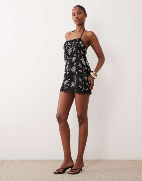 ASOS DESIGN - Vestito corto in pizzo monocromatico con corpino a strati e gonna aderente decorato - view 1