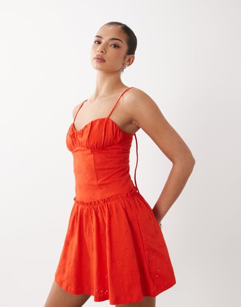 ASOS DESIGN - Vestito corto in pizzo rosso con spalline sottili - view 1