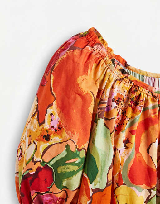 ASOS DESIGN - Vestito corto in popeline con scollo rotondo e laccetti sulle maniche con stampa, 8 di 8
