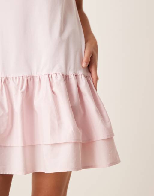 ASOS DESIGN - Vestito corto in popeline rosa confetto con scollo a barchetta e vita scesa, 2 di 4