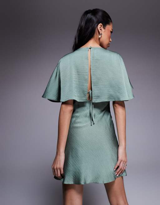 ASOS DESIGN - Vestito corto in raso color menta con volant effetto mantella, 2 di 4