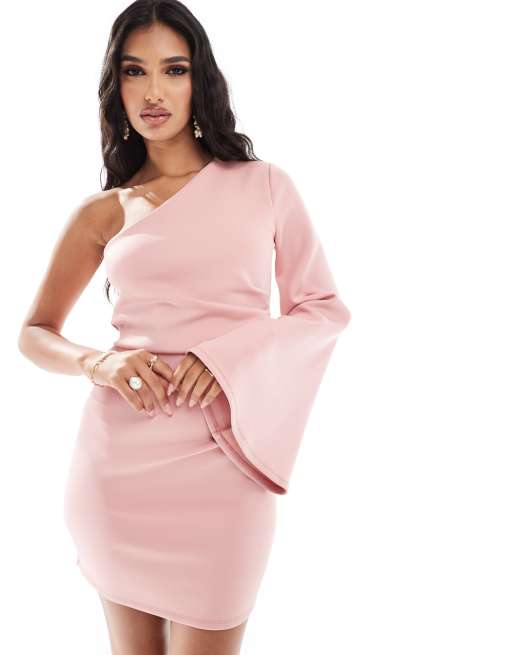 ASOS DESIGN - Vestito corto in tessuto scuba rosa con maniche svasate