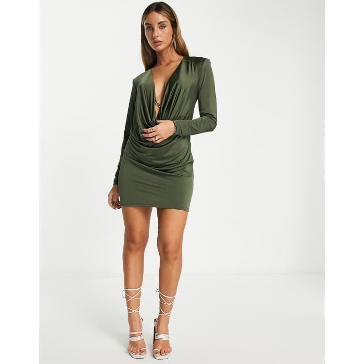 Vestito corto kaki a maniche lunghe drappeggiato sul davanti con dettaglio di catena Asos Donna Abbigliamento Vestiti Vestiti eleganti 