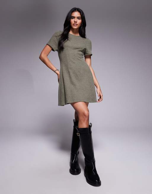 ASOS DESIGN - Vestito corto kaki morbidissimo con cuciture a vista, 3 di 4