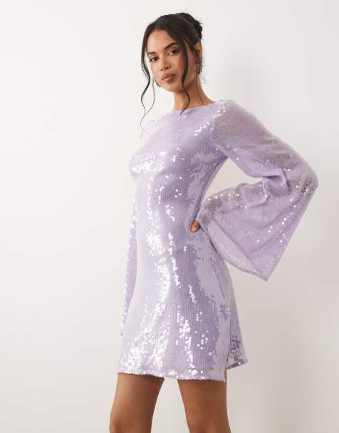 ASOS DESIGN - Vestito corto lilla con paillettes e maniche a cascata - view 1