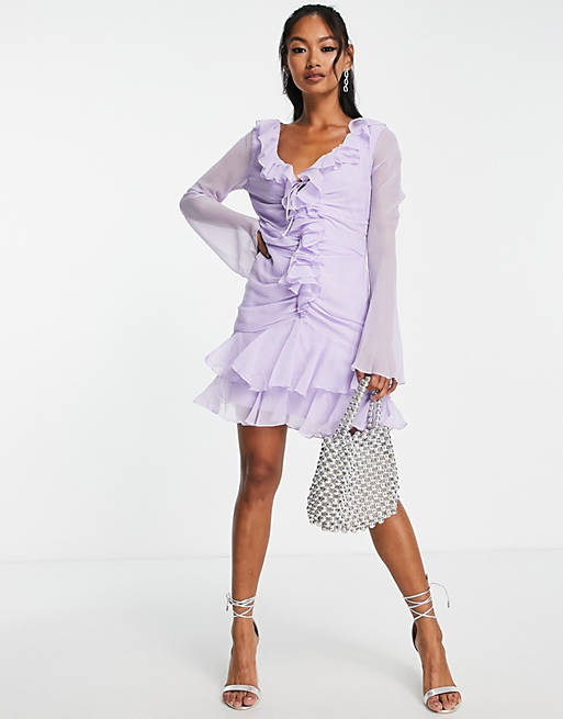 Asos Donna Abbigliamento Vestiti Vestiti eleganti Vestito corto lilla stile anni 90 con volant sul davanti 