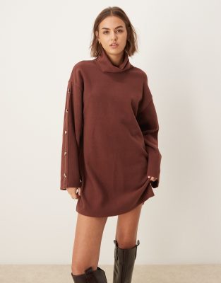 ASOS DESIGN - Vestito corto marrone ultra morbido accollato con bottoni - view 1