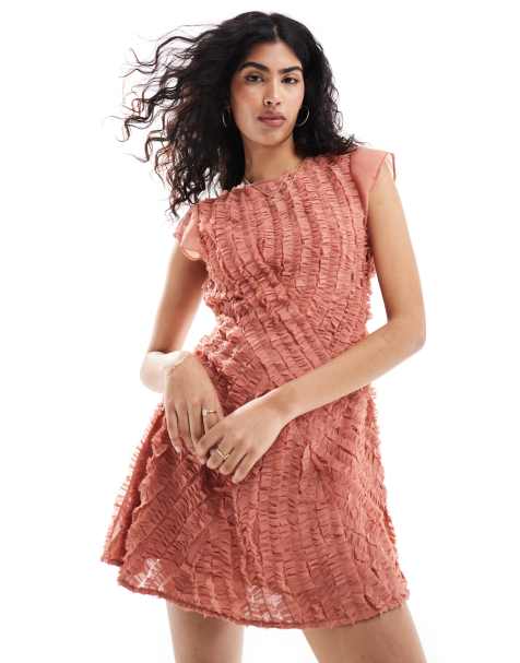 ASOS DESIGN - Vestito corto micro in chiffon rosa crepuscolare con volant - view 1