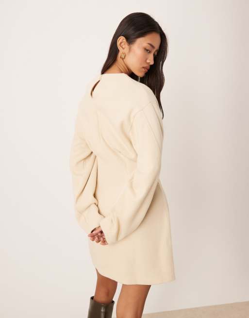 ASOS DESIGN - Vestito corto morbidissimo beige stretto in vita, 4 di 4