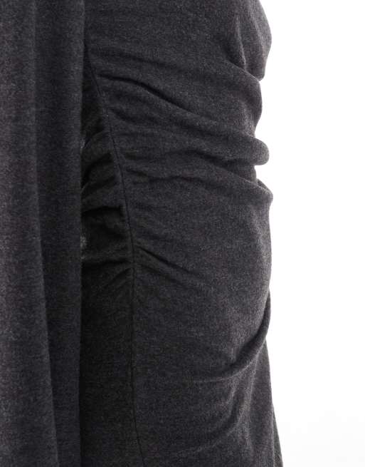 ASOS DESIGN - Vestito corto morbidissimo color antracite con scollo a barchetta, 3 di 4