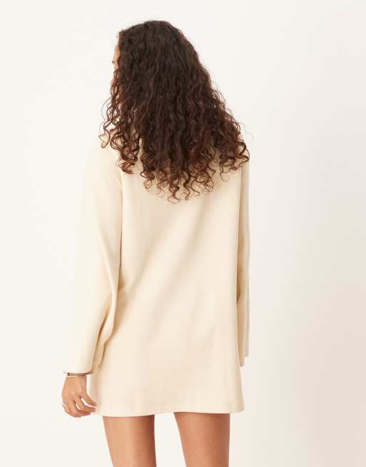 ASOS DESIGN - Vestito corto morbidissimo color crema con maniche ampie, 4 di 4