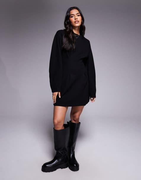 ASOS DESIGN - Vestito corto morbidissimo nero stretto in vita - view 1