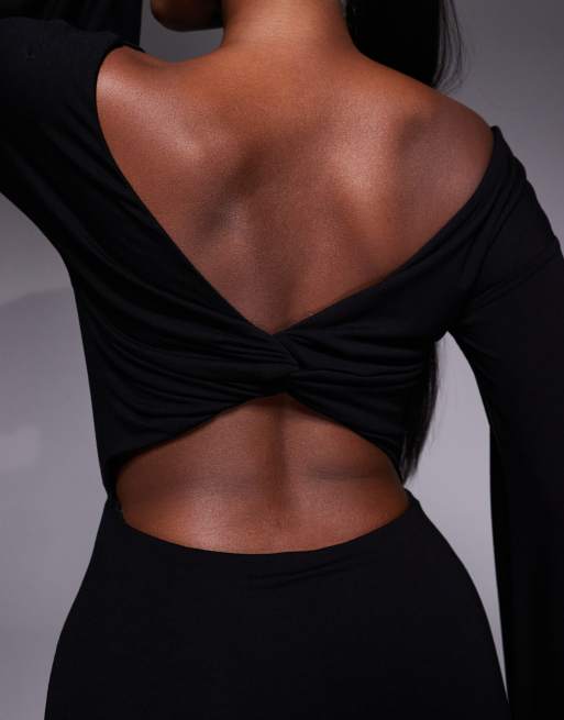 ASOS DESIGN - Vestito corto nero con scollo a barchetta e maniche a pipistrello con cut-out sul retro, 4 di 4