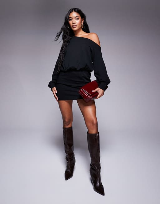 ASOS DESIGN - Vestito corto nero felpato asimmetrico