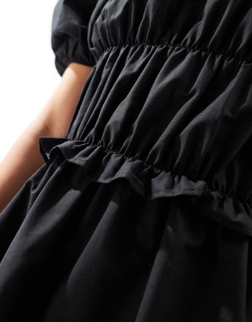 ASOS DESIGN - Vestito corto nero in popeline con dettagli arricciati, 4 di 4