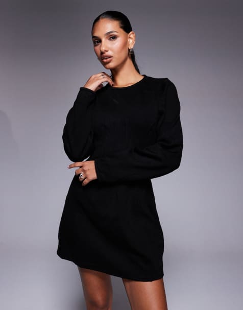 ASOS DESIGN - Vestito corto nero sagomato con cuciture a vista - view 1