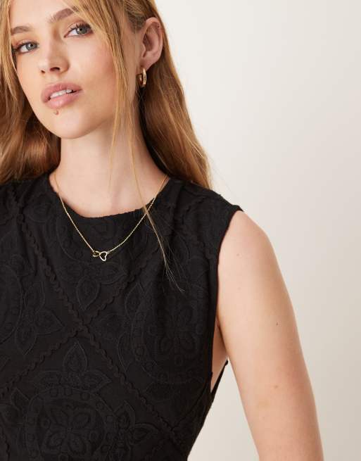 ASOS DESIGN - Vestito corto nero senza maniche con applicazione all'uncinetto, 3 di 4