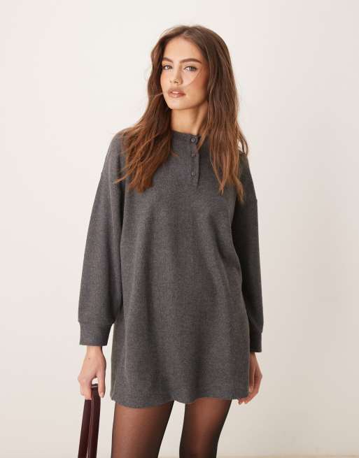 ASOS DESIGN - Vestito corto oversize morbidissimo grigio mélange con collo serafino