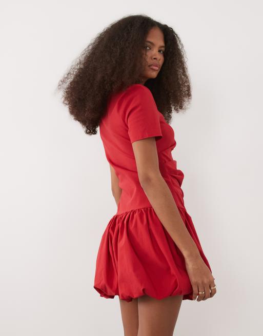 ASOS DESIGN - Vestito corto rosso a maniche corte con fondo a palloncino, 4 di 4