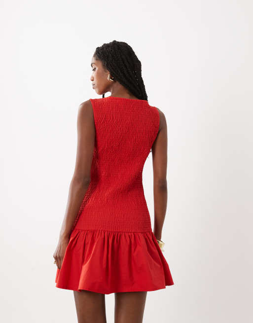 ASOS DESIGN - Vestito corto rosso arricciato con vita scesa, 2 di 4