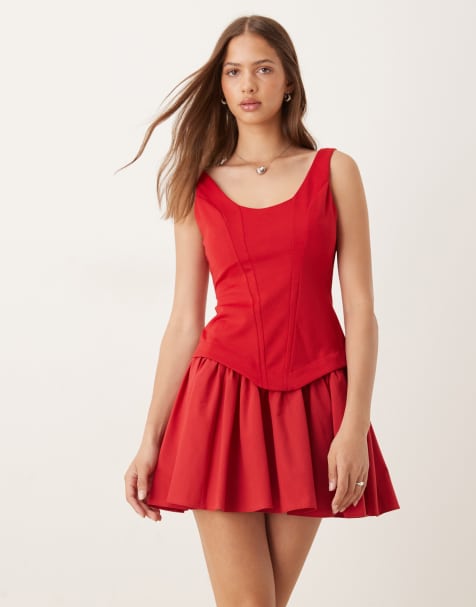 ASOS DESIGN - Vestito corto rosso con scollo a corsetto e vita scesa - view 1