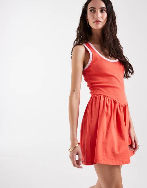 ASOS DESIGN - Vestito corto rosso e rosa con finiture a contrasto - view 1