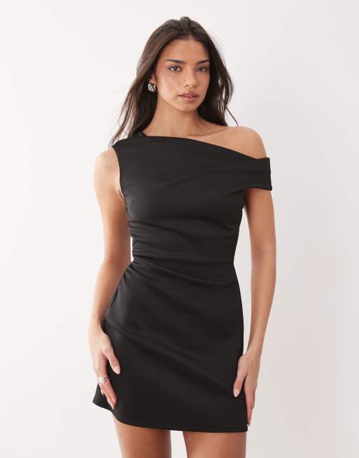 ASOS DESIGN - Vestito corto sagomato con spalle scoperte in tessuto stile scuba nero, 2 di 4