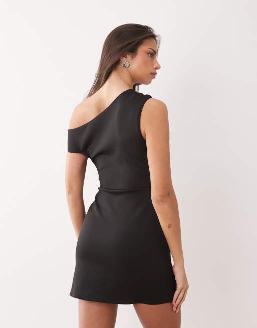 ASOS DESIGN - Vestito corto sagomato con spalle scoperte in tessuto stile scuba nero, 4 di 4