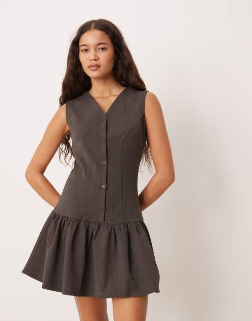ASOS DESIGN - Vestito corto sartoriale color cioccolato con vita scesa, 4 di 4