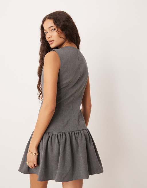 ASOS DESIGN - Vestito corto sartoriale con vita scesa grigio, 4 di 4