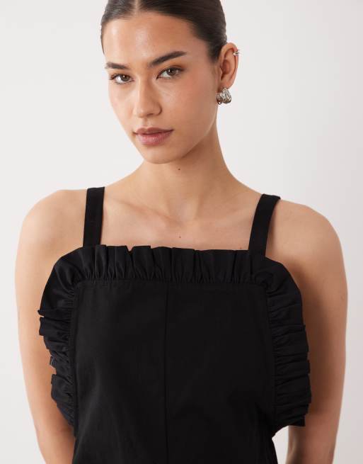ASOS DESIGN - Vestito corto scamiciato nero con tasche e volant, 2 di 4