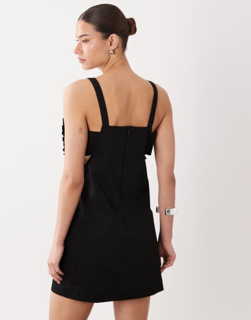 ASOS DESIGN - Vestito corto scamiciato nero con tasche e volant, 3 di 4