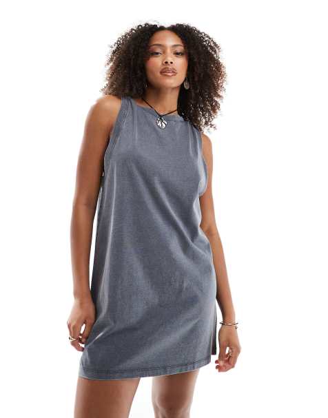 ASOS DESIGN - Vestito corto senza maniche a colonna grigio slavato con spalline intrecciate - view 1
