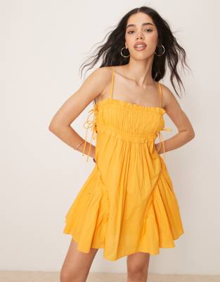 ASOS DESIGN - Vestito corto stile babydoll arancione con volant sull'orlo - view 1