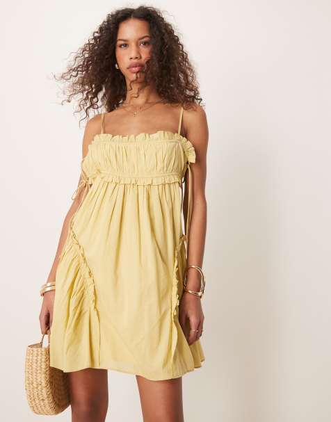 ASOS DESIGN - Vestito corto stile babydoll color lime slavato con volant sull'orlo - view 1