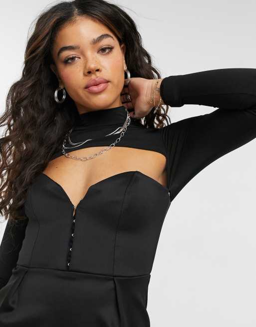 ASOS DESIGN - Vestito corto stile corsetto nero con cut-out, 3 di 4