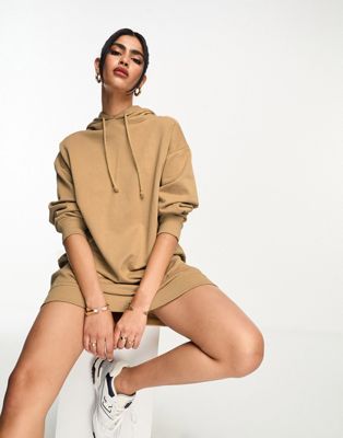 ASOS DESIGN oversized hoodie sweatshirt mini dress in camel - ASOS Price Checker