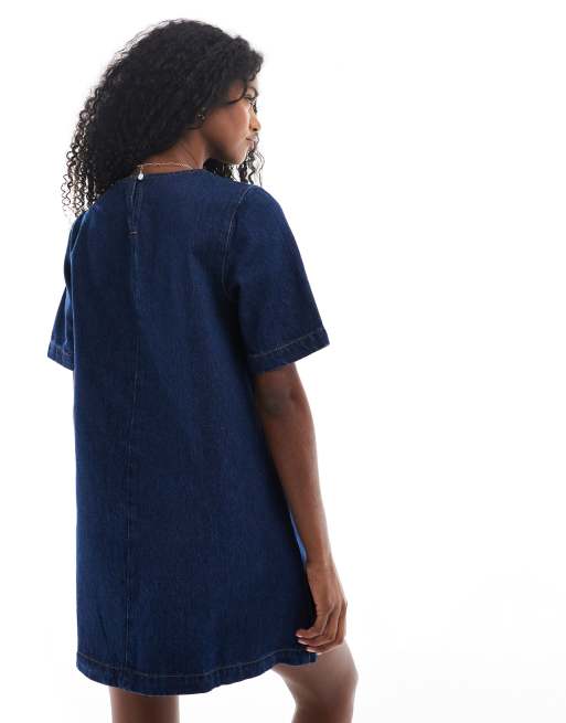 ASOS DESIGN - Vestito corto stile T-shirt in denim color blu scuro, 4 di 4