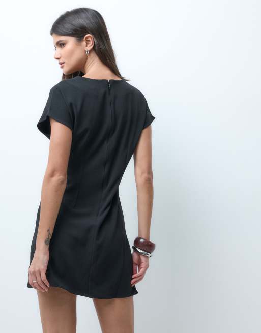ASOS DESIGN - Vestito corto stretto in vita nero, 3 di 4