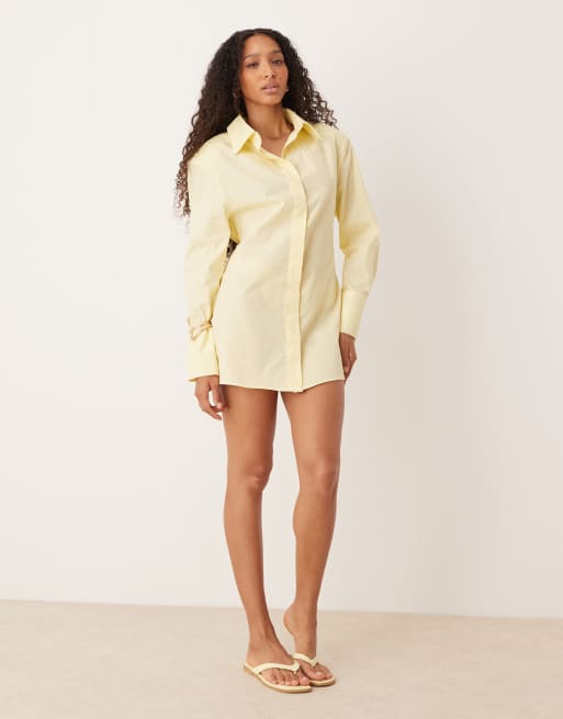 ASOS DESIGN - Vestito corto stretto in vita stile camicia color latticello