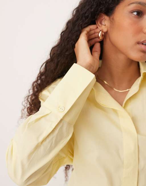 ASOS DESIGN - Vestito corto stretto in vita stile camicia color latticello, 3 di 4