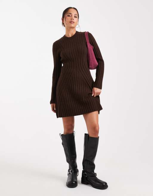 ASOS DESIGN - Vestito corto strutturato color cioccolato in maglia, 3 di 4