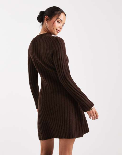 ASOS DESIGN - Vestito corto strutturato color cioccolato in maglia, 4 di 4